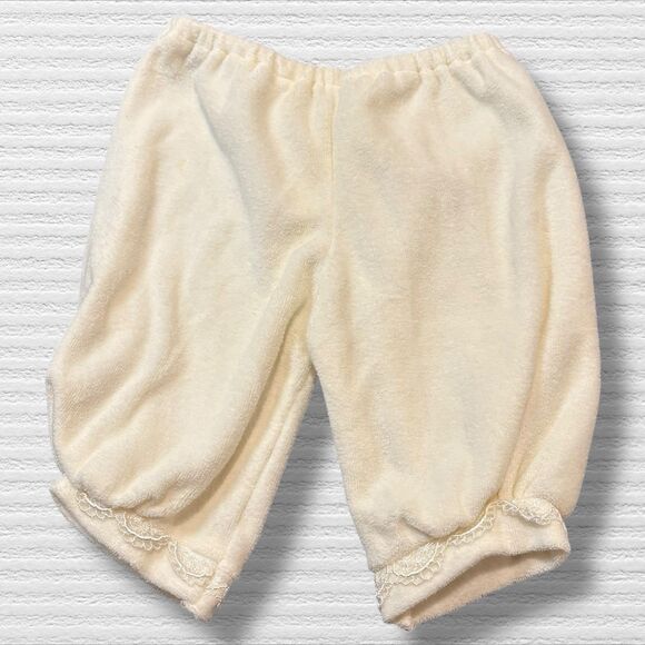 Vintage Baby Girl Pants 6M Ivory Cotton Velour Lace Trim Made in USA - Picture 5 of 5